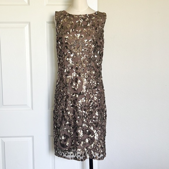 Pisarro Nights Beaded Taupe Mini Sleeveless Dress - Picture 1 of 8